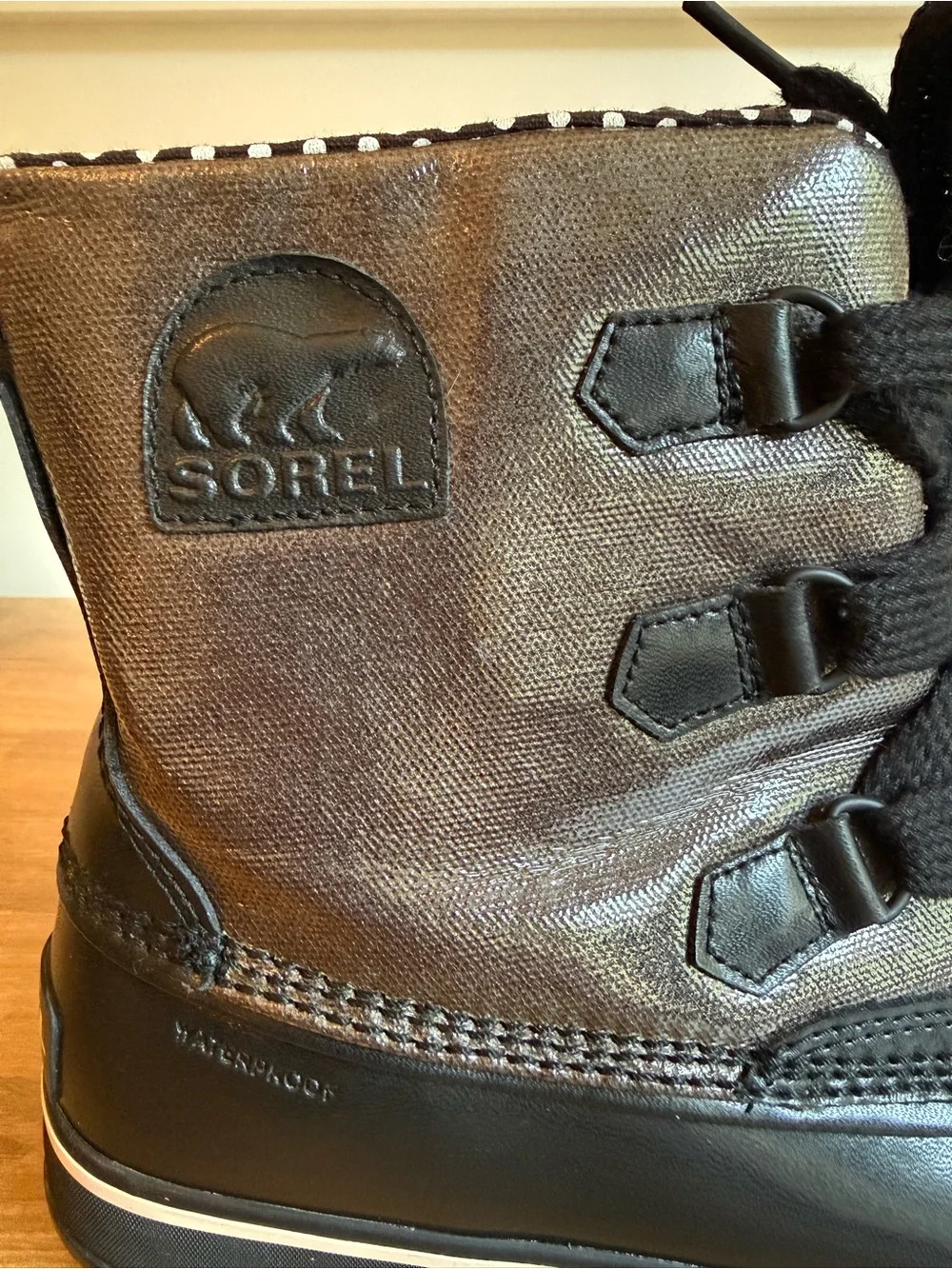 SOREL Tivoli Metallic Black Waterproof Rain Duck Boots Polka Dot Lining Size 11